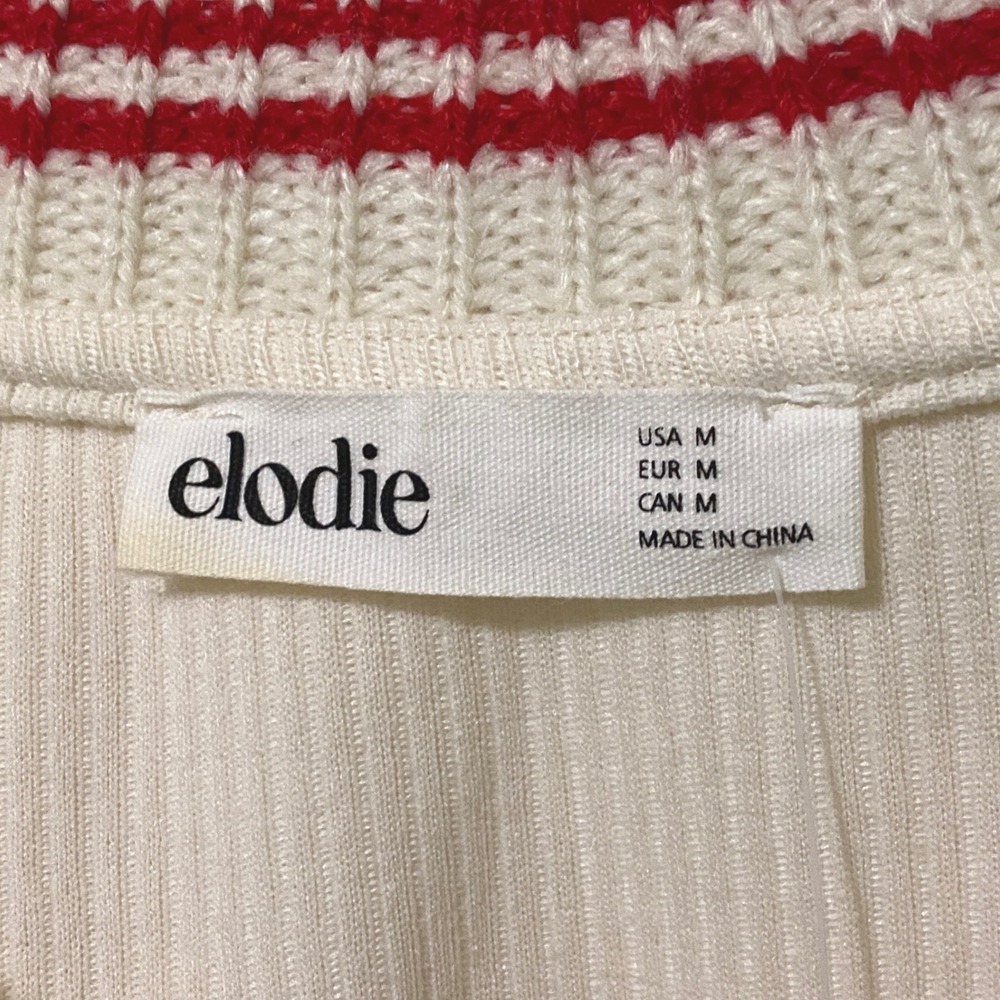 Tennis Core Crop Varsity V-Neck Sweater M Cream Red Stripes Preppy Collegiate - Picture 4 of 8